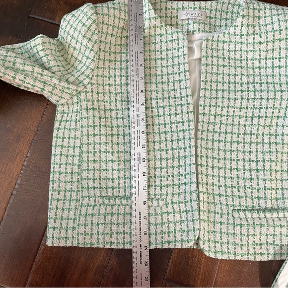 WAYF Tweed Cropped Blazer + Bralette Set Green and Cream Size Small - Picture 8 of 15